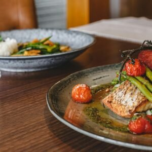 cooked food on stainless steel plate